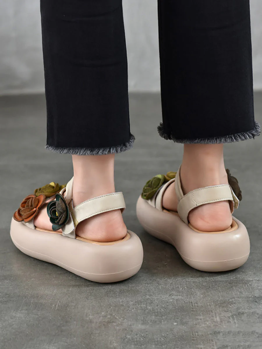Sandals Vintage FLower Platform Leather - Image 6