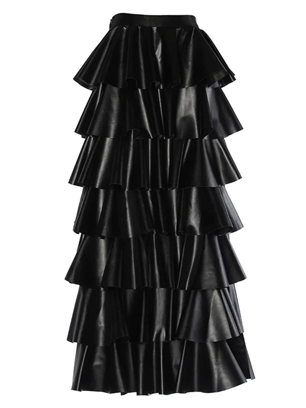 SANNE Tiered Ruffled Leather Maxi Skirt - Image 2