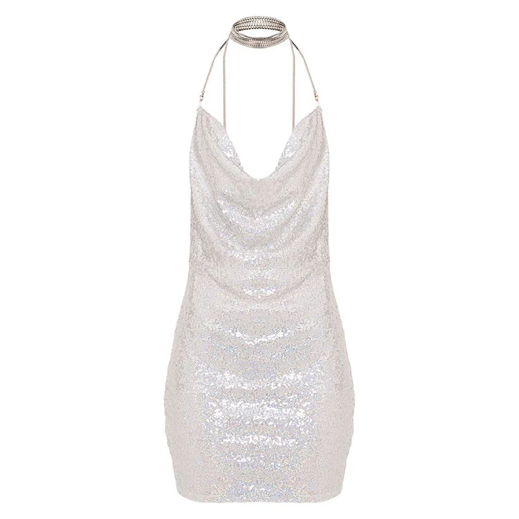 Self Love Metallic Mesh Crystal Straps Mini Dress - Image 3