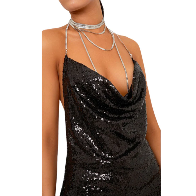 Self Love Metallic Mesh Crystal Straps Mini Dress - Image 9