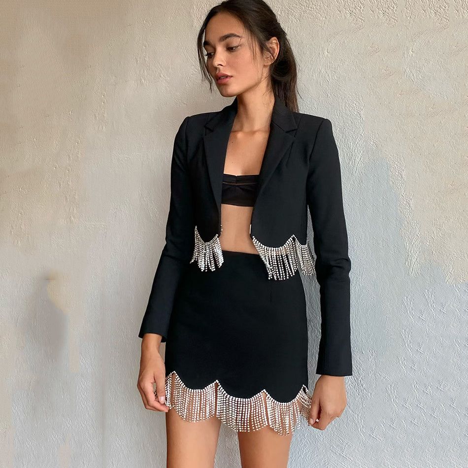 Sensation Crystal Hem Blazer & Skirt Set - Image 2