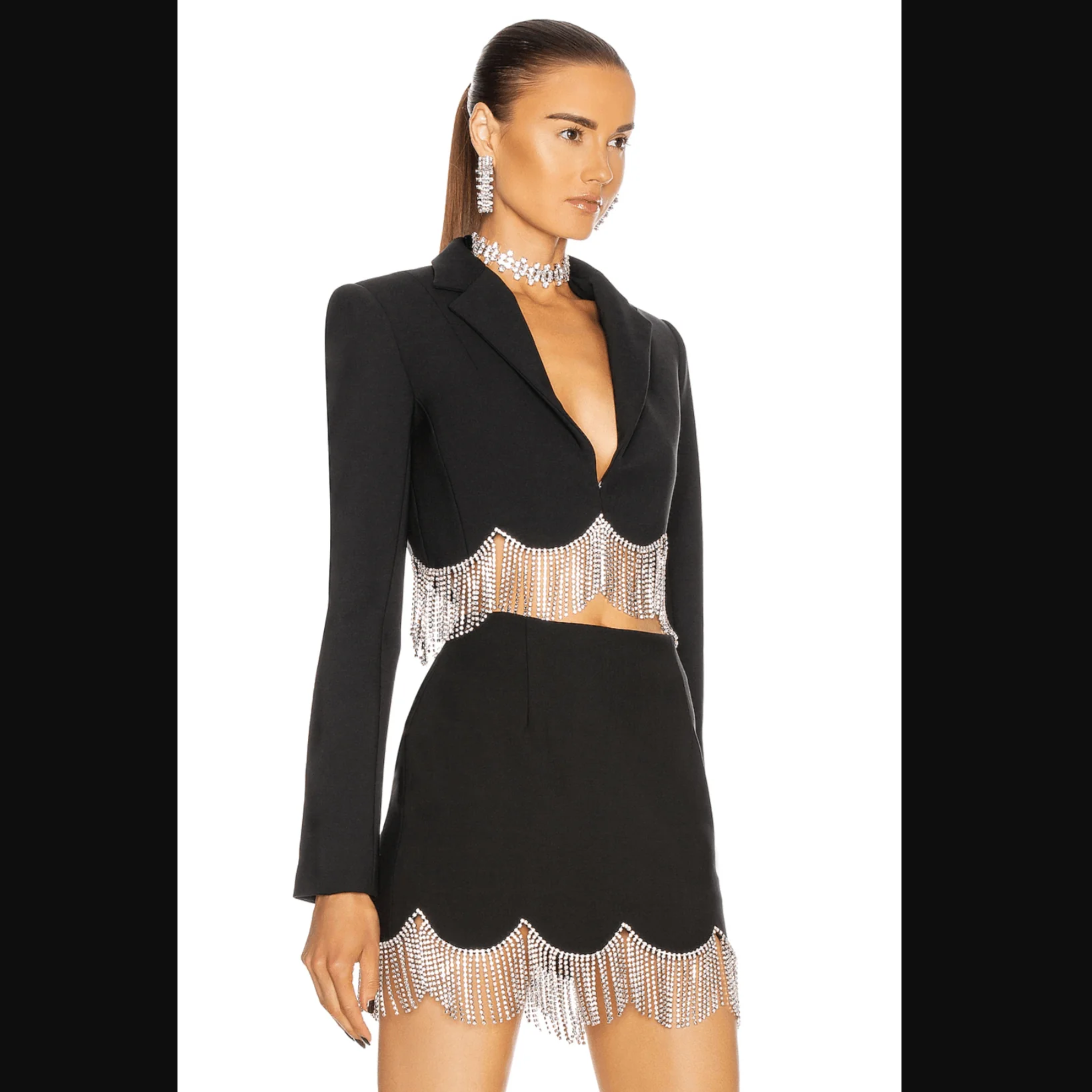 Sensation Crystal Hem Blazer & Skirt Set - Image 6