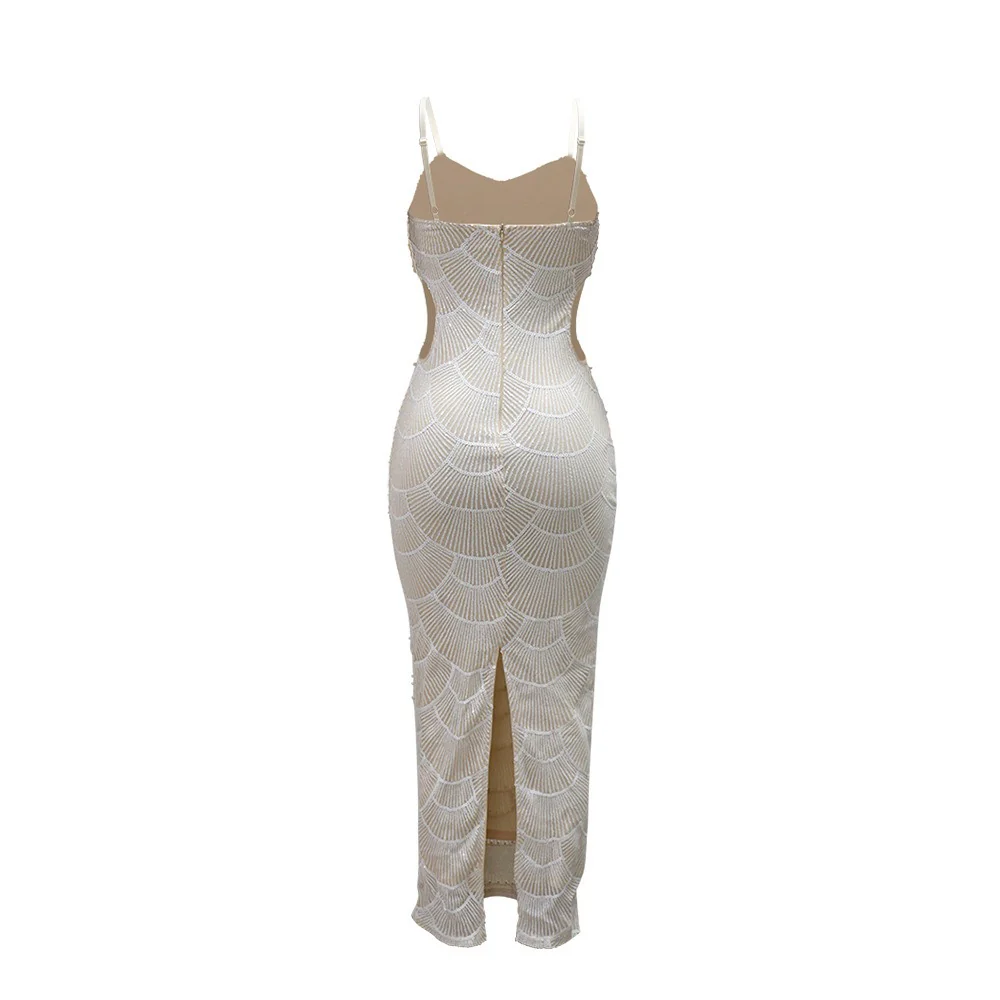 Sequin Beaded Strapless Slit Dress - Image 9