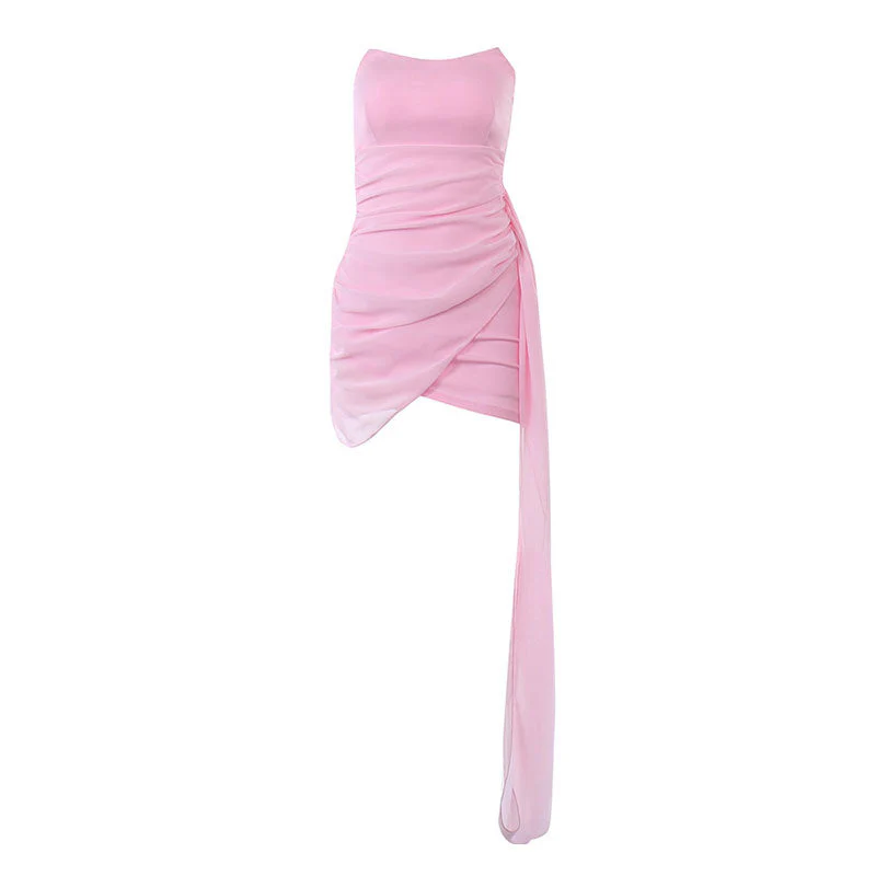 Ruched Wrap Trim Strapless Bodycon Party Mini Dress - Pink Purple - Image 3