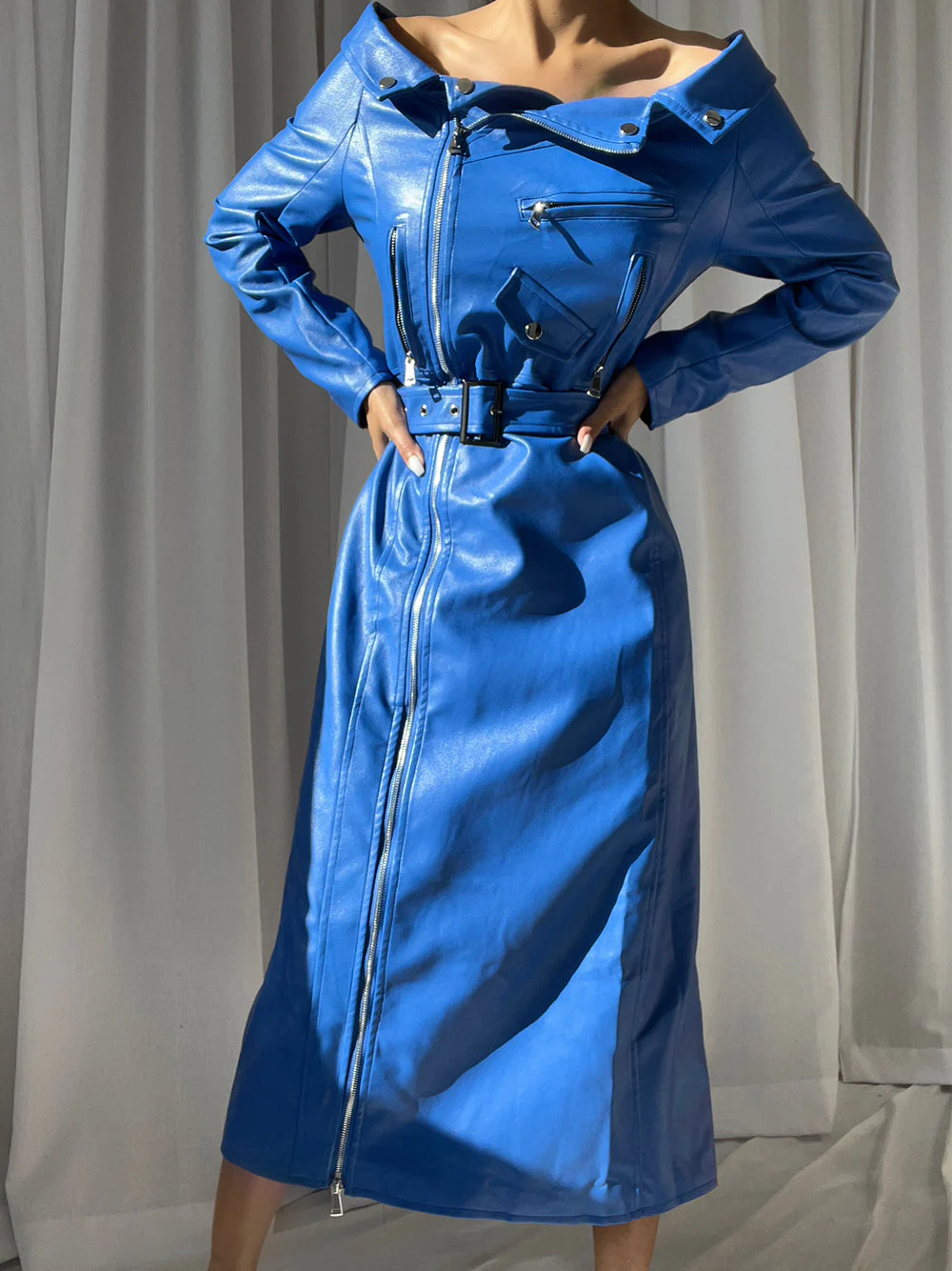 SHANE Leather Maxi Dress in Royal Blue - Image 2