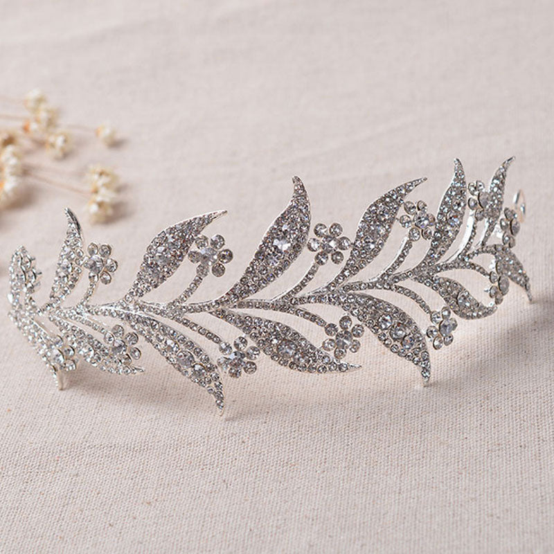 Flower Leaf Trim Crystal Rhinestone Embellished Headband - Silver - Image 2