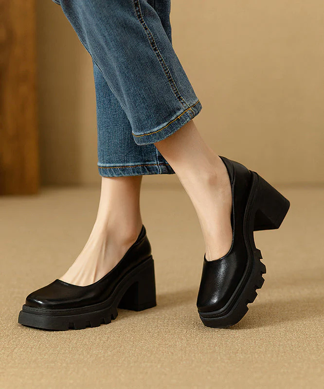 Shoes Heel Black Comfortable Splicing Boutique Chunky - Image 4