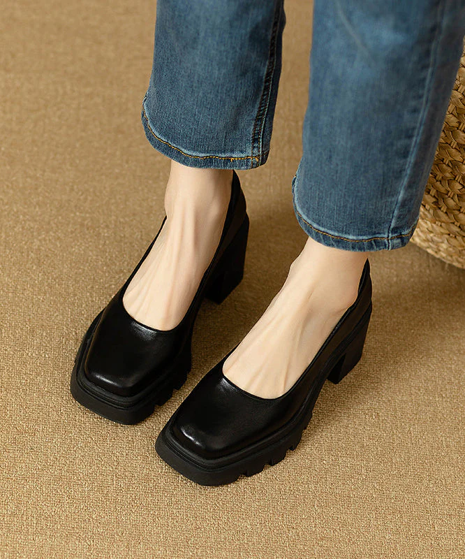 Shoes Heel Black Comfortable Splicing Boutique Chunky - Image 5