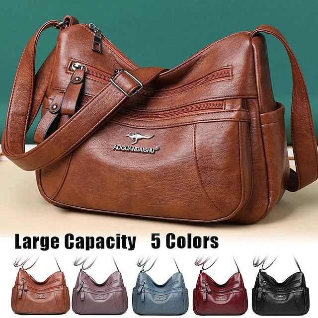 Shoulder Bag Leather Black Faux Multi-Pocket
