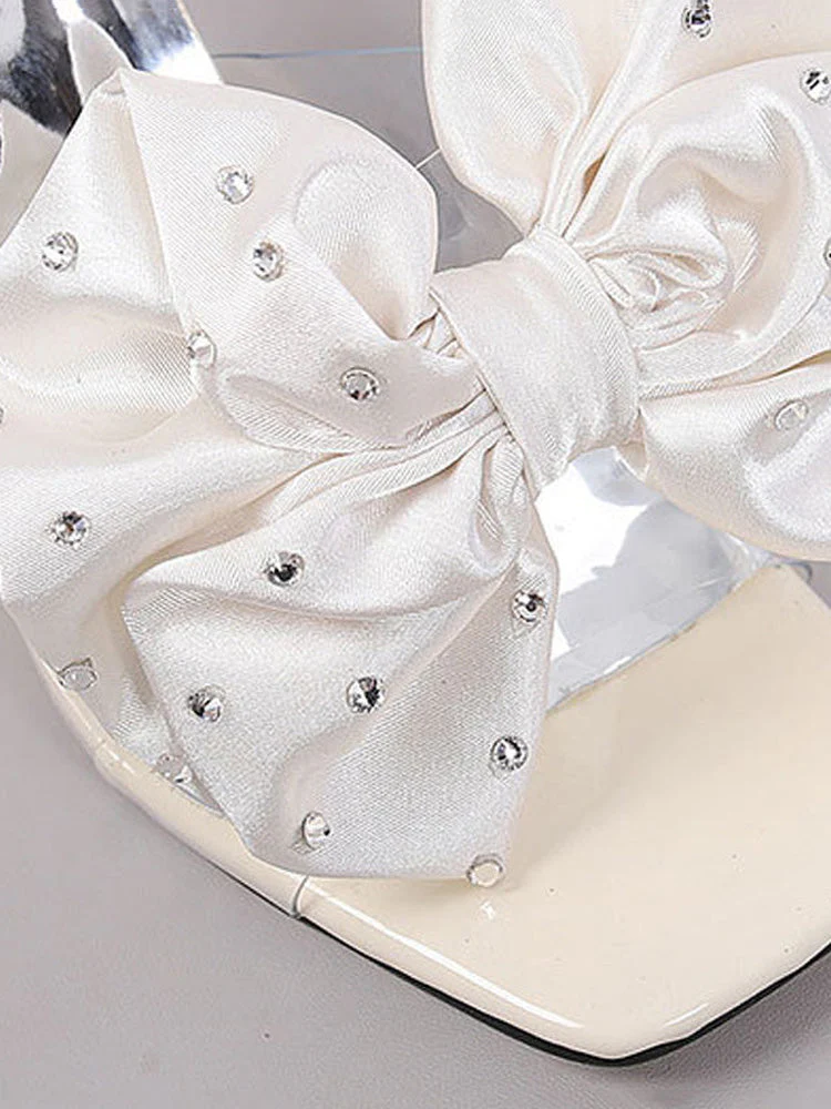 Silk Bowknot Rhinestone Deco Sandals - Image 4