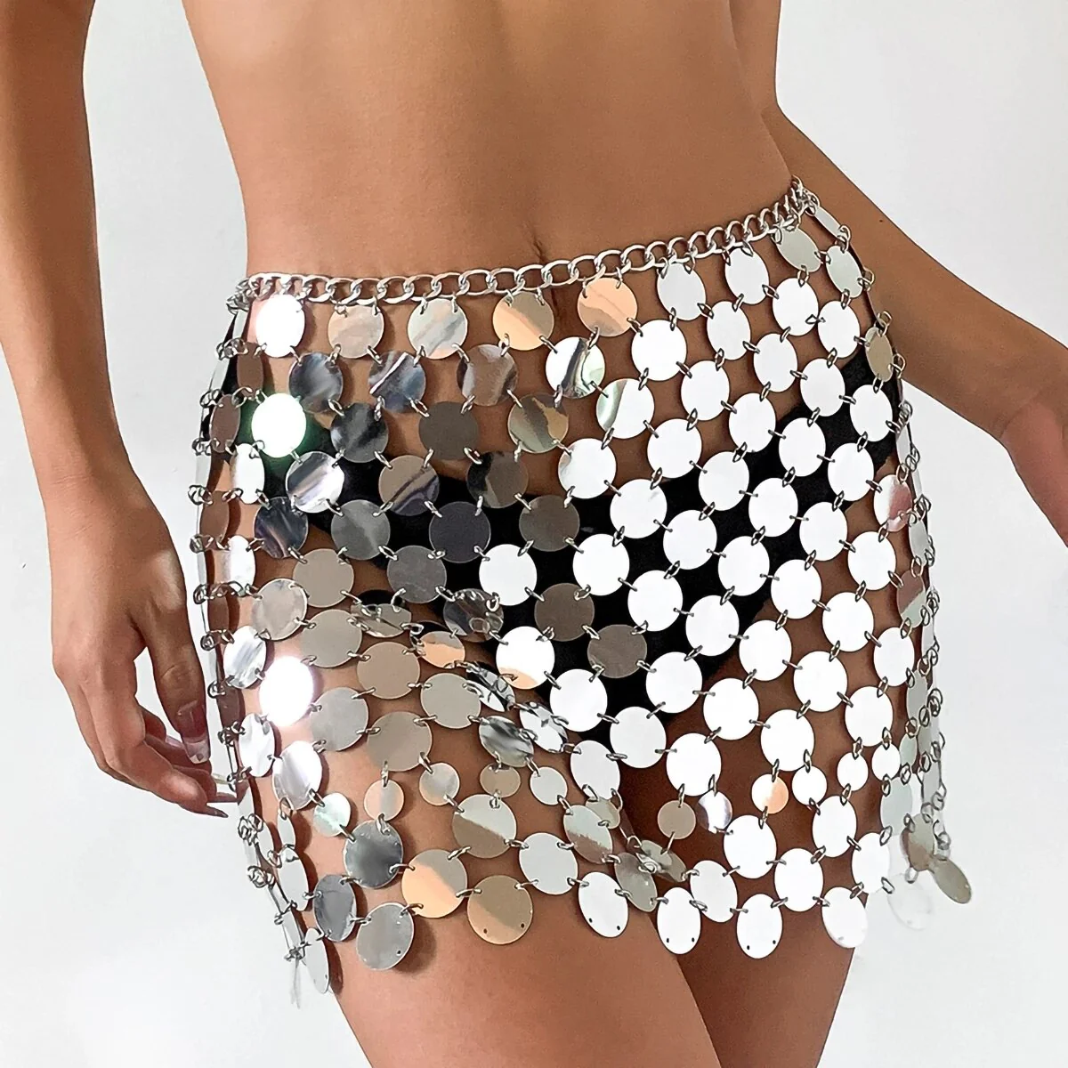 Silver Bubbles Sequin Embellished Mini Skirt - Image 6