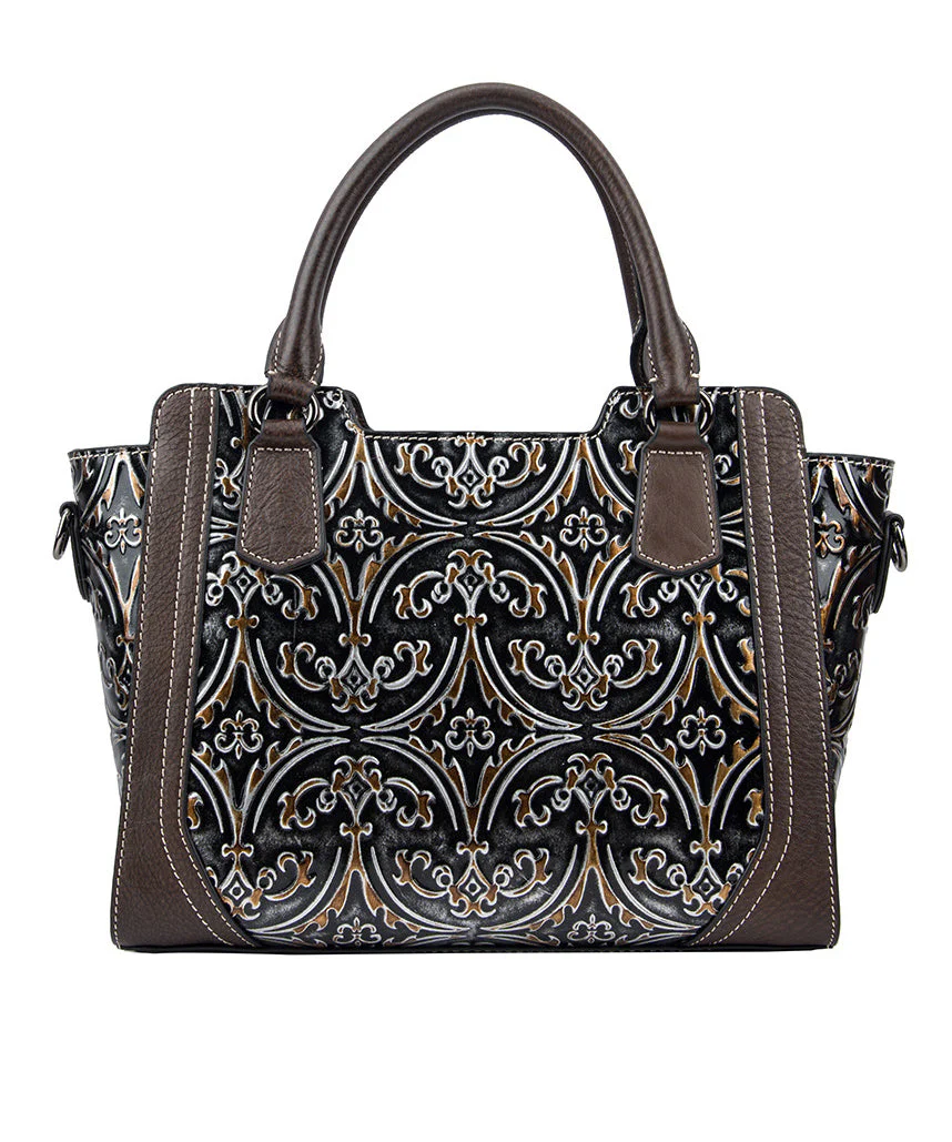 Silver Large Leather Calf Tote Casual Embossed Capacity Handbag - Image 5