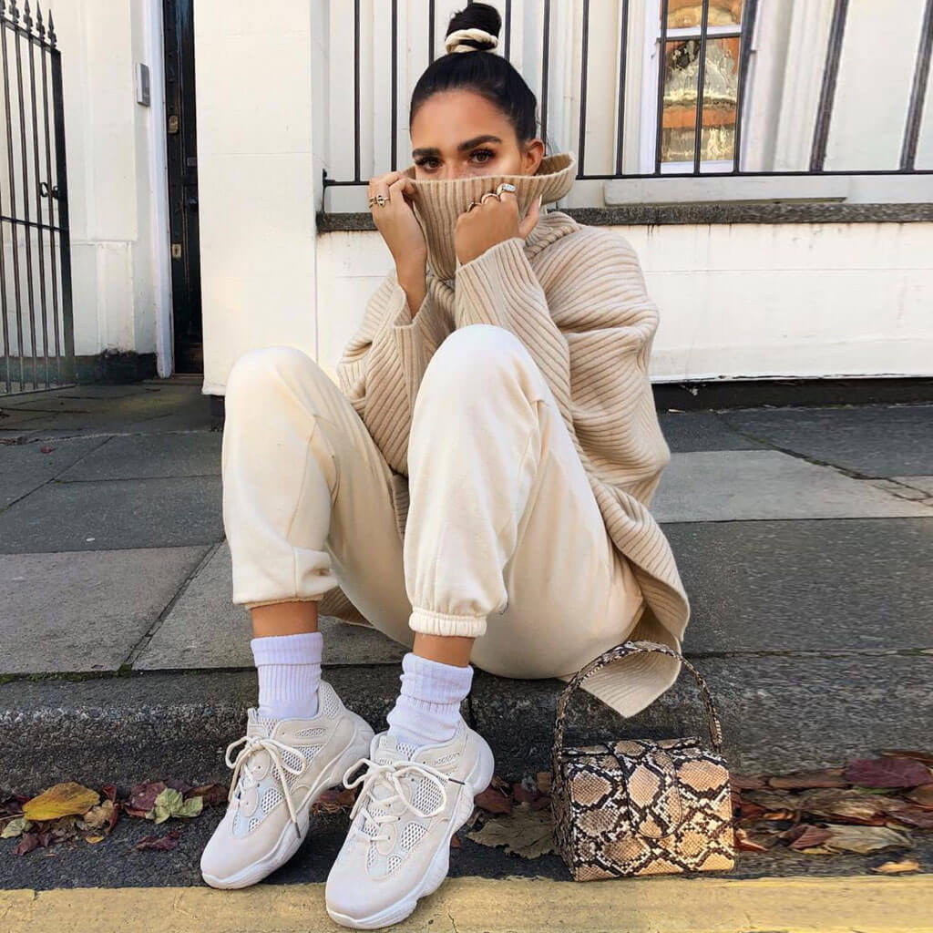 Rib Split Hem Turtleneck Pullover Sweater - Khaki - Image 2