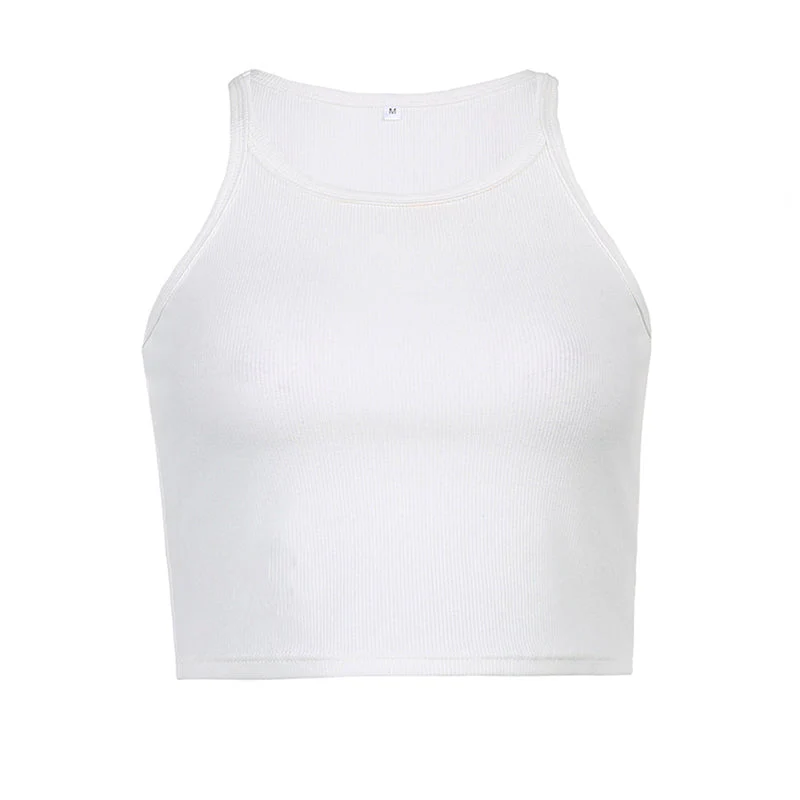 Scoop Neck Crop Tank Top - White - Image 3