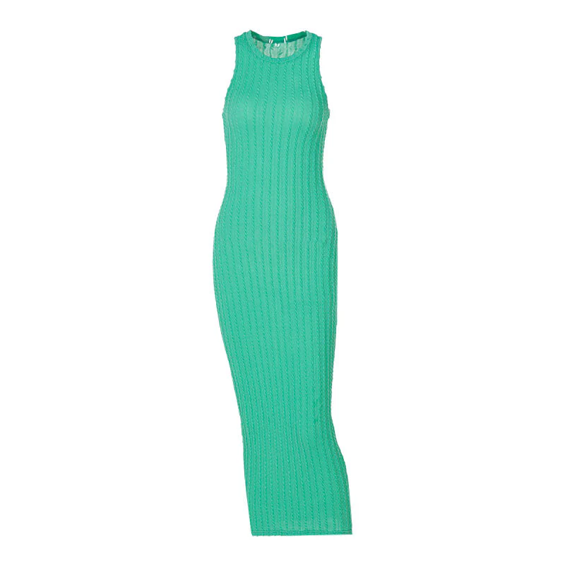Sleeveless Round Neck Cable Knit Midi Dress - Green - Image 3