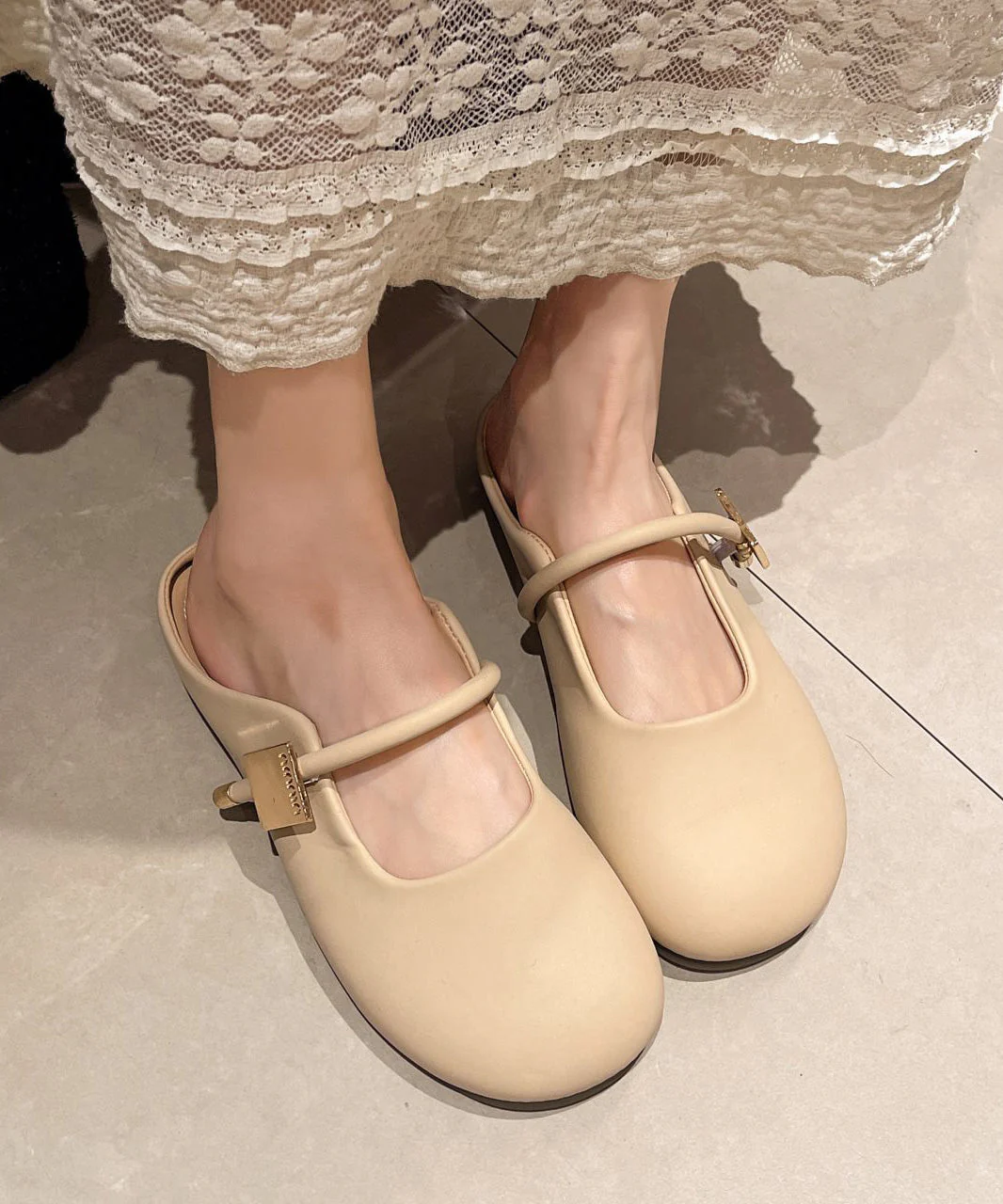 Slide Leather Splicing Casual Beige Faux Comfy Sandals - Image 2