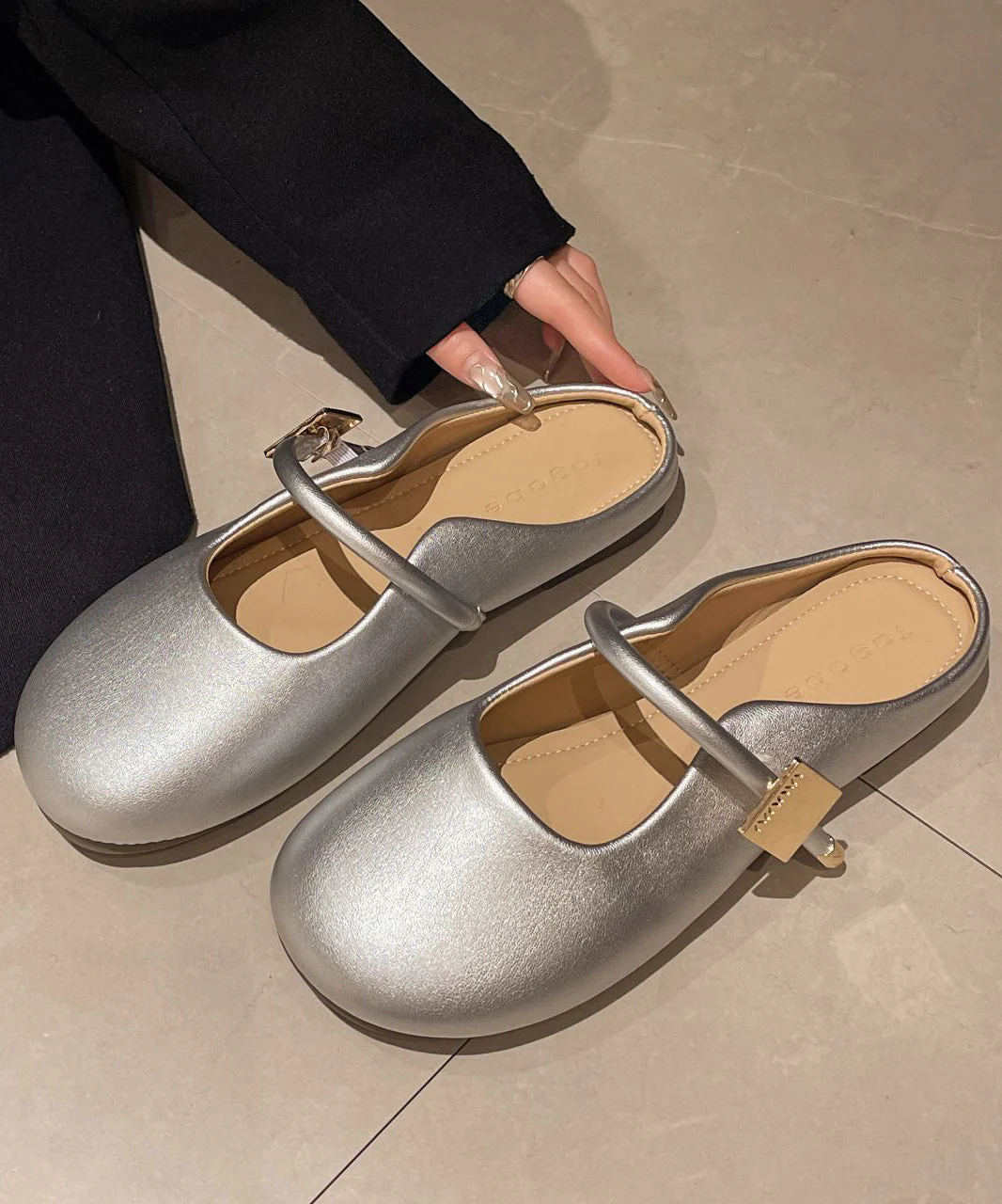 Slide Leather Splicing Casual Beige Faux Comfy Sandals - Image 3