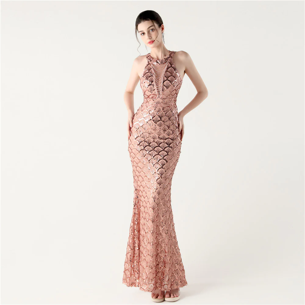 Slim Fit Hip Sequined Evening Dress - Image 5