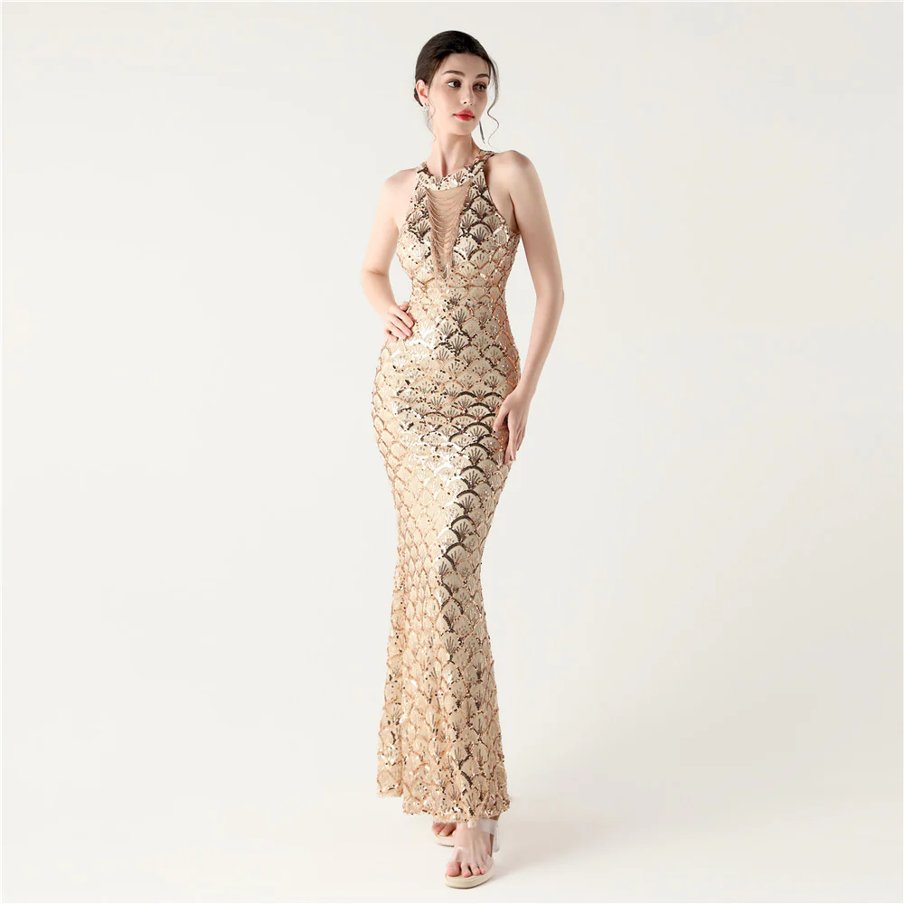 Slim Fit Hip Sequined Evening Dress - Image 6