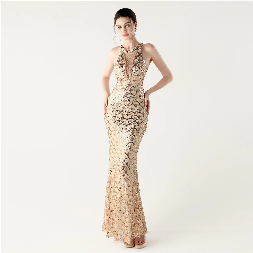 Slim Fit Hip Sequined Evening Dress - Image 8