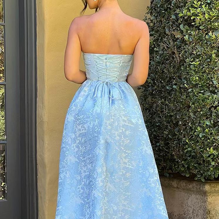 Slim Fit Jacquard Satin Bandeau Dress - Image 11