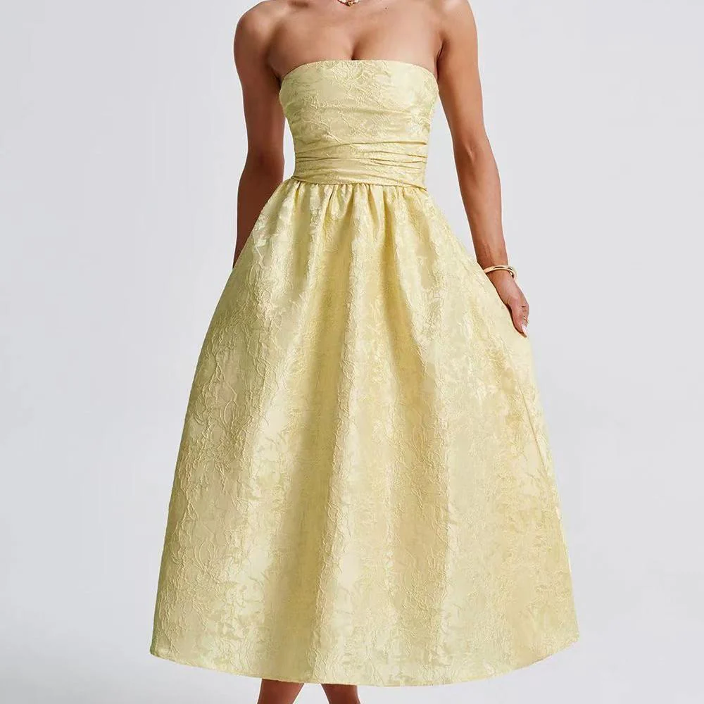 Slim Fit Jacquard Satin Bandeau Dress - Image 6
