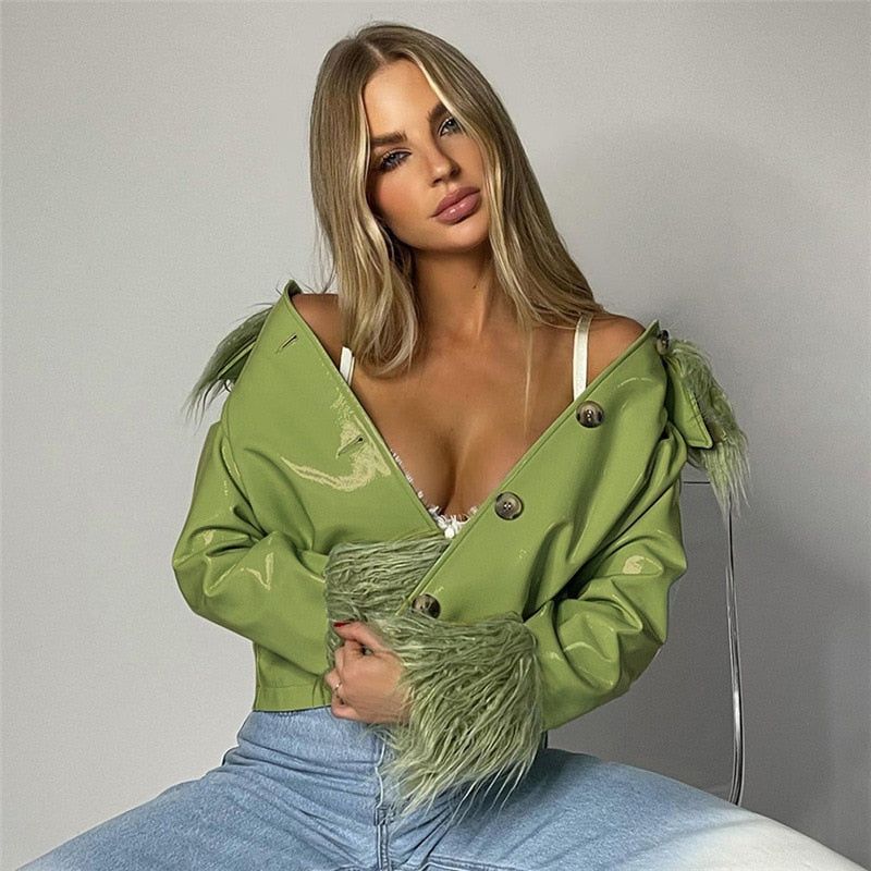 Slip On Luxe Fur Trim Faux Leather Jacket - Image 7