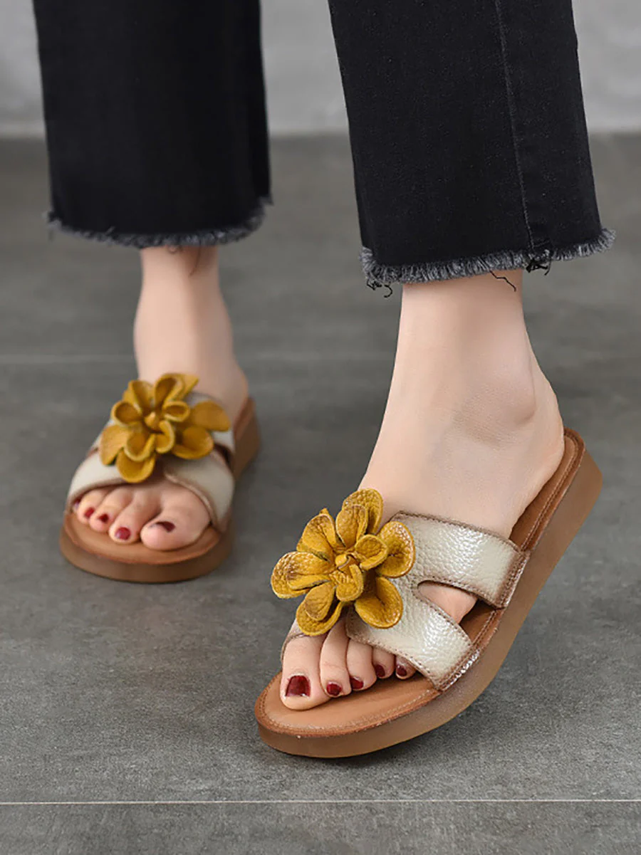 Slippers Genuine Flower Casual Leather - Image 2