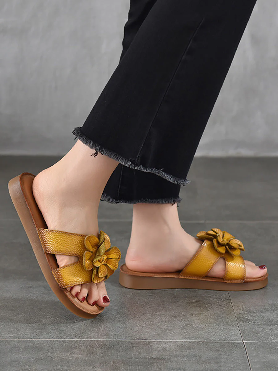 Slippers Genuine Flower Casual Leather - Image 4