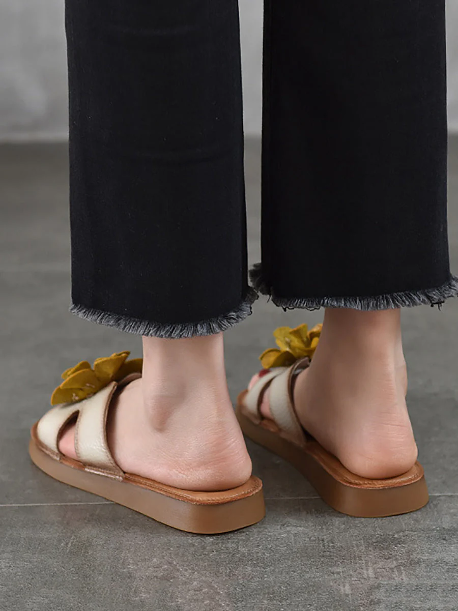 Slippers Genuine Flower Casual Leather - Image 5