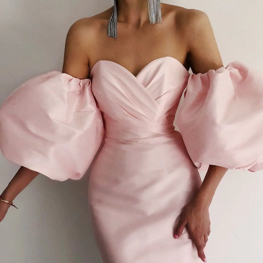 Smiley Puff Sleeve Satin Midi Dress - Image 2