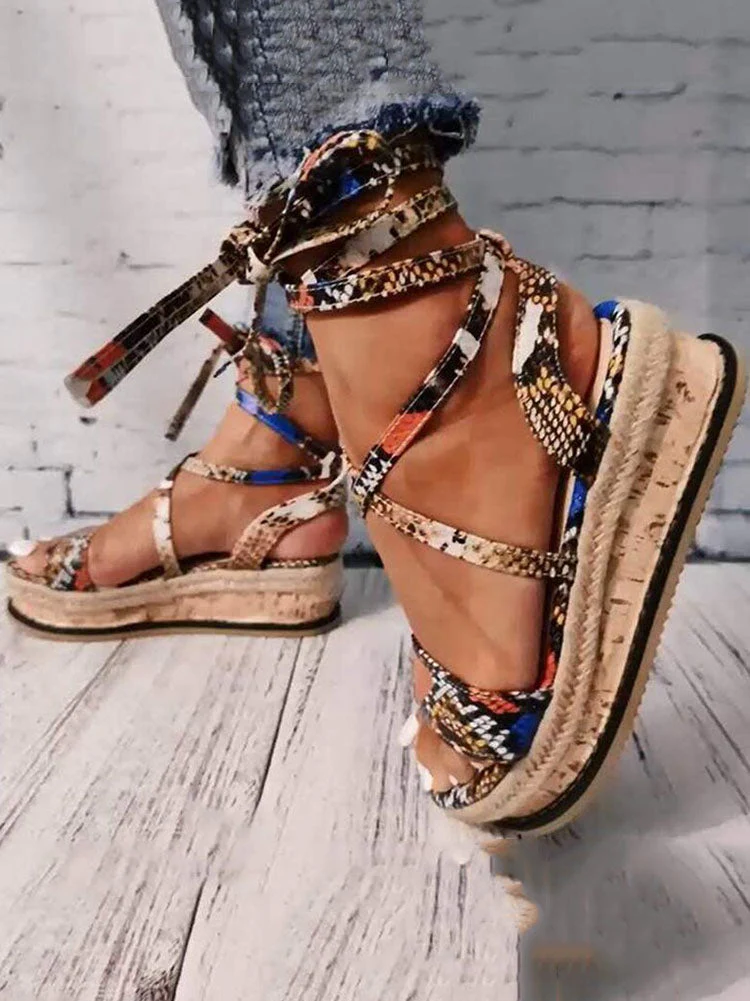 Snake Cross Strap Platform Heels Sandals - Image 3