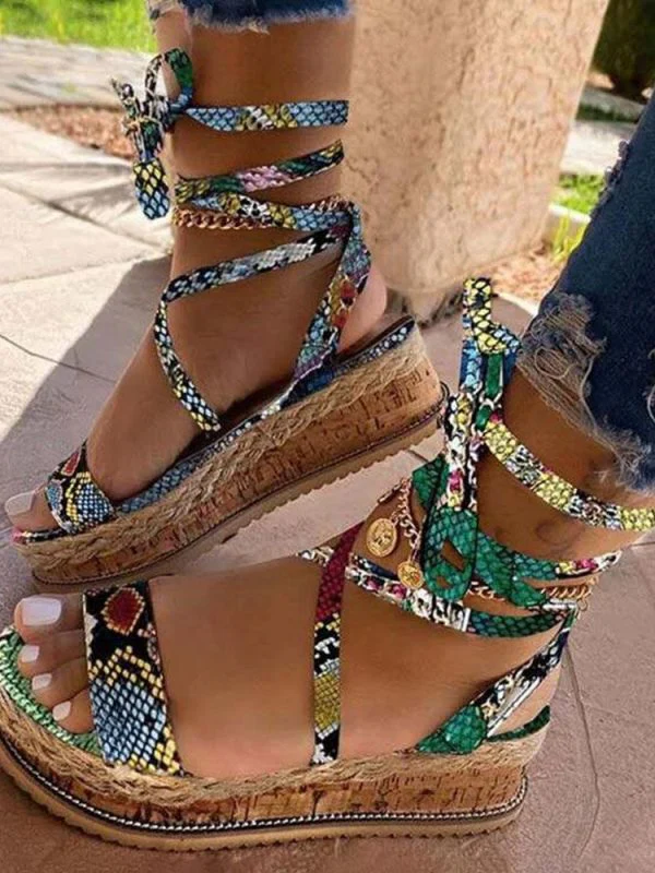 Snake Cross Strap Platform Heels Sandals - Image 4