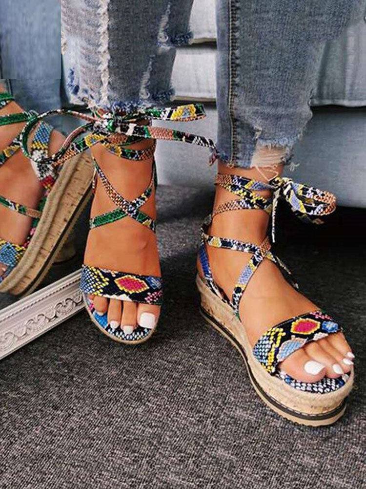 Snake Cross Strap Platform Heels Sandals - Image 5