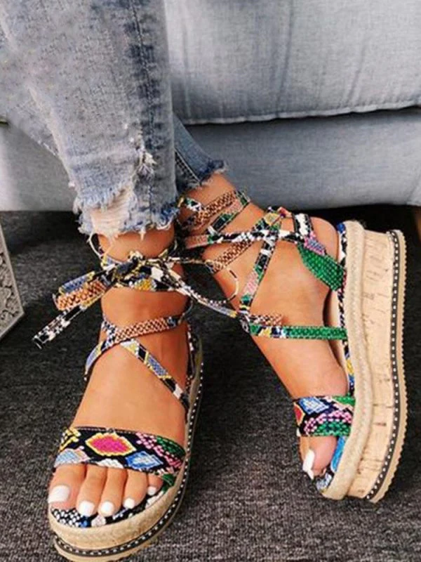 Snake Cross Strap Platform Heels Sandals - Image 6