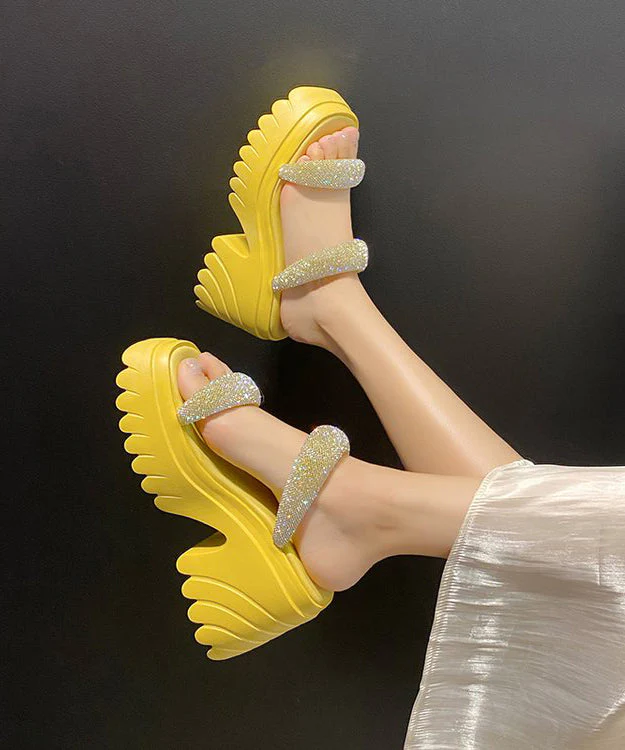 Soft Chunky Heel Pink Zircon Faux Leather Slide Sandals - Image 2