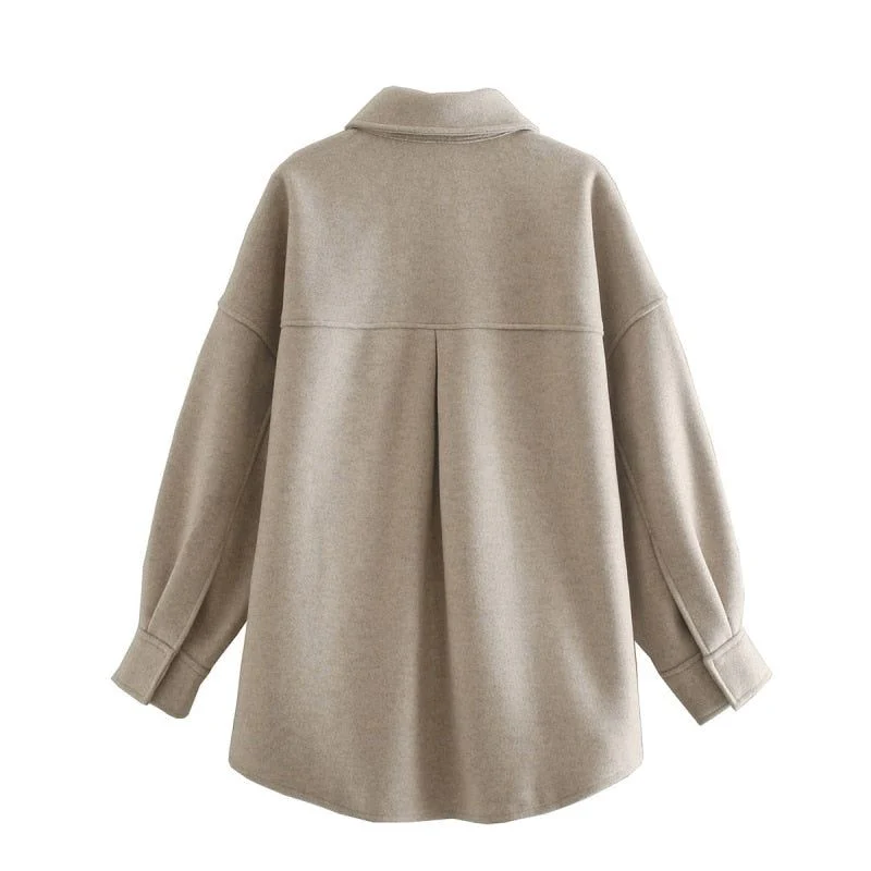 Soft Glam Loose Pocket Woolen Shirt - Image 10