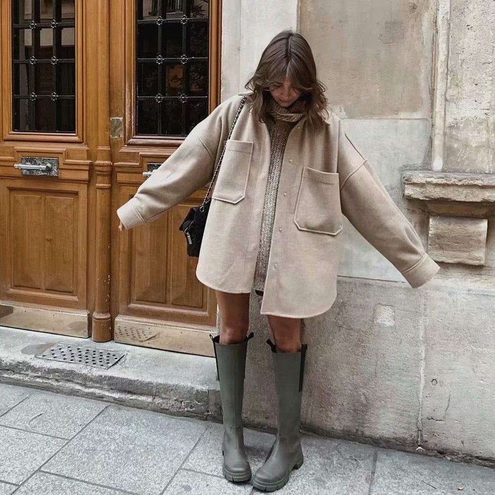 Soft Glam Loose Pocket Woolen Shirt - Image 5