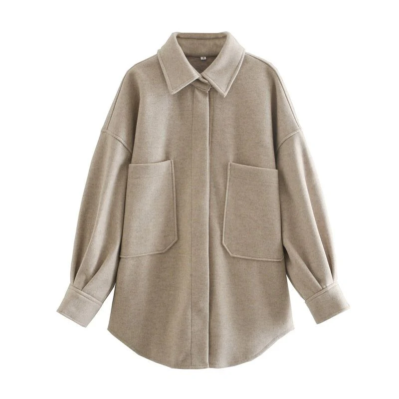 Soft Glam Loose Pocket Woolen Shirt - Image 9