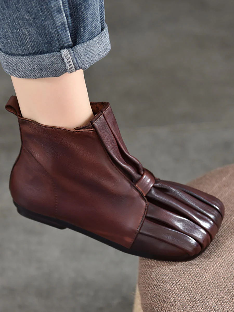 Soft Leather Shirred Square Toe Ankle Boots - Image 7