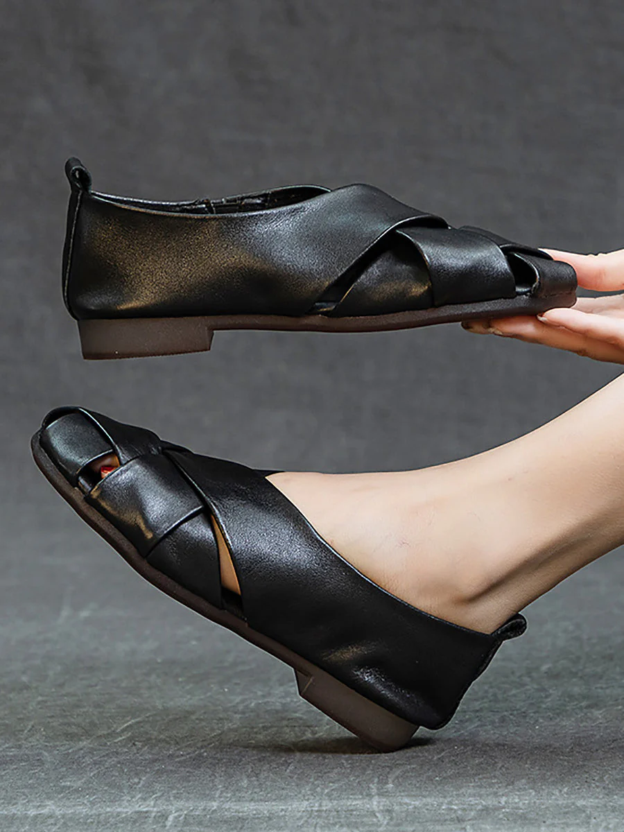 Soft Leather Spliced Low-Heel Shoes - Image 6