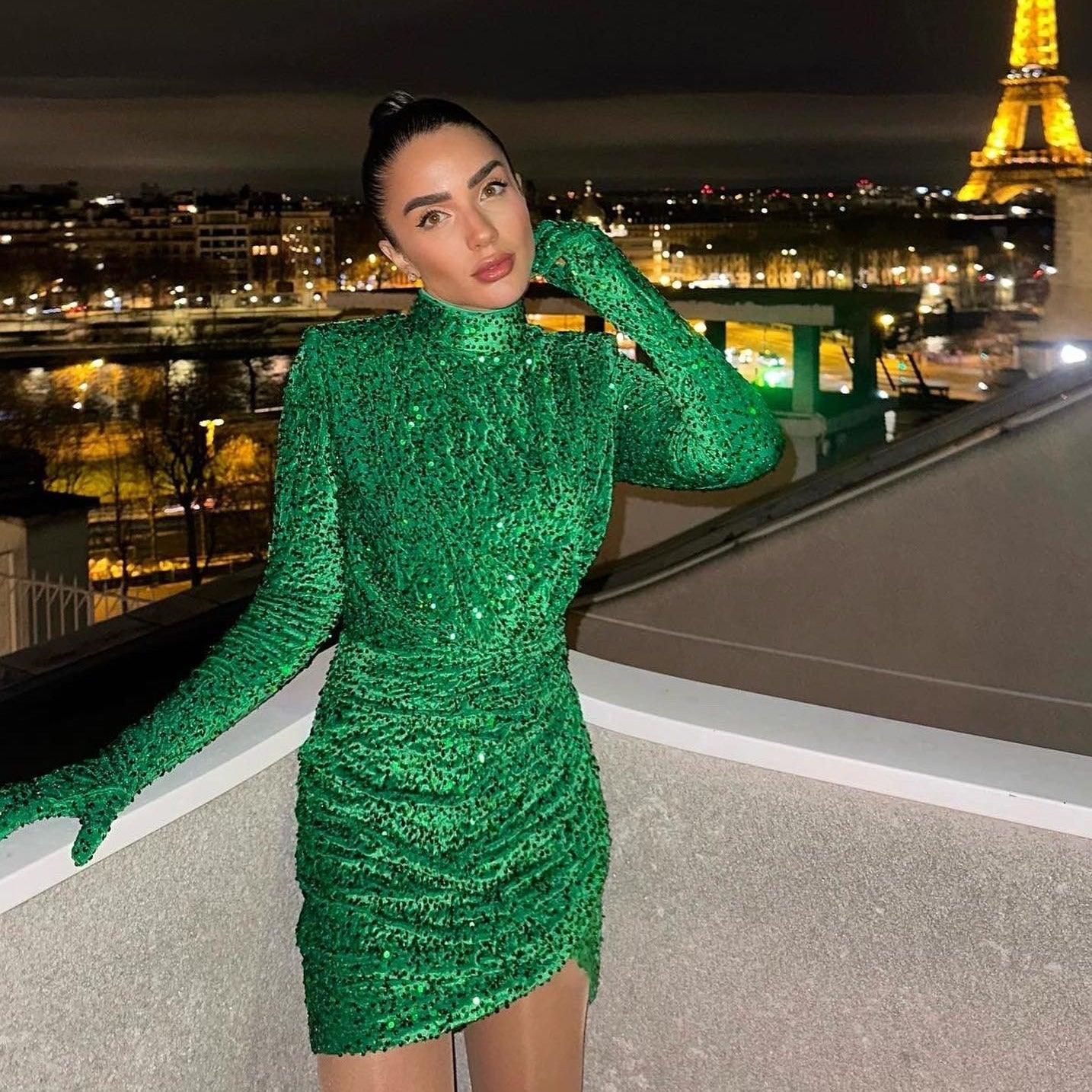 Soft Velvet Embrace Sequin Gloves Mini Dress - Image 13