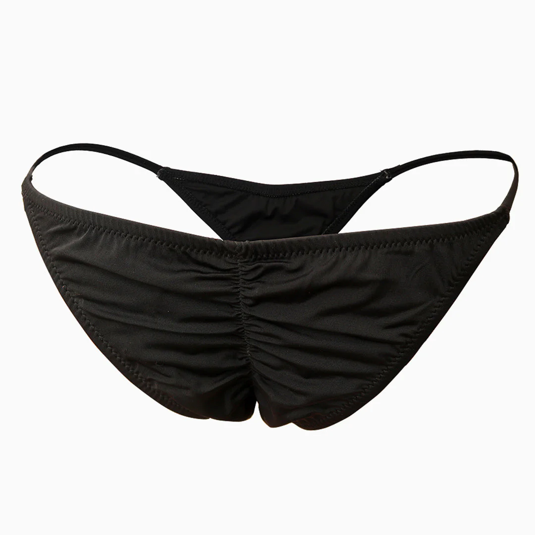 String Scrunch Cheecky Bikini Bottom - Black - Image 3