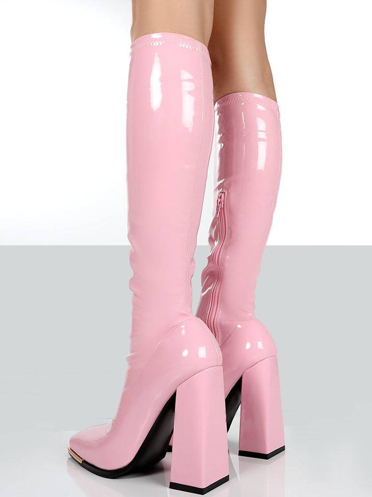 Solid Color High Heeled PU Leather Boots - Image 14