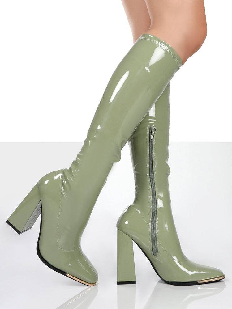 Solid Color High Heeled PU Leather Boots - Image 7