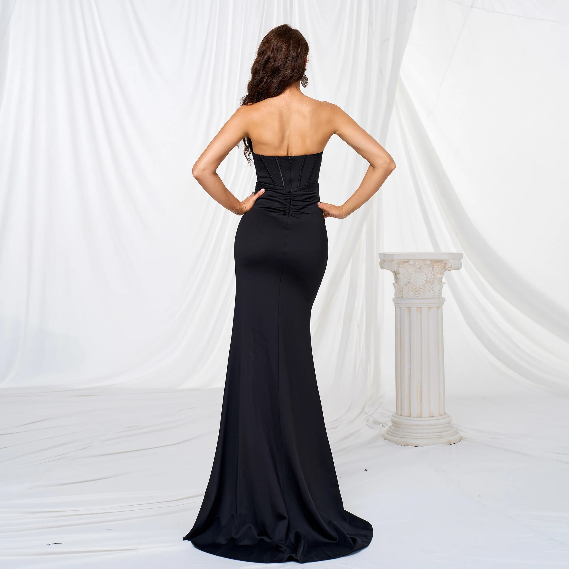 Solid Color Strapless Slit Bodycon Cocktail Dress - Image 8