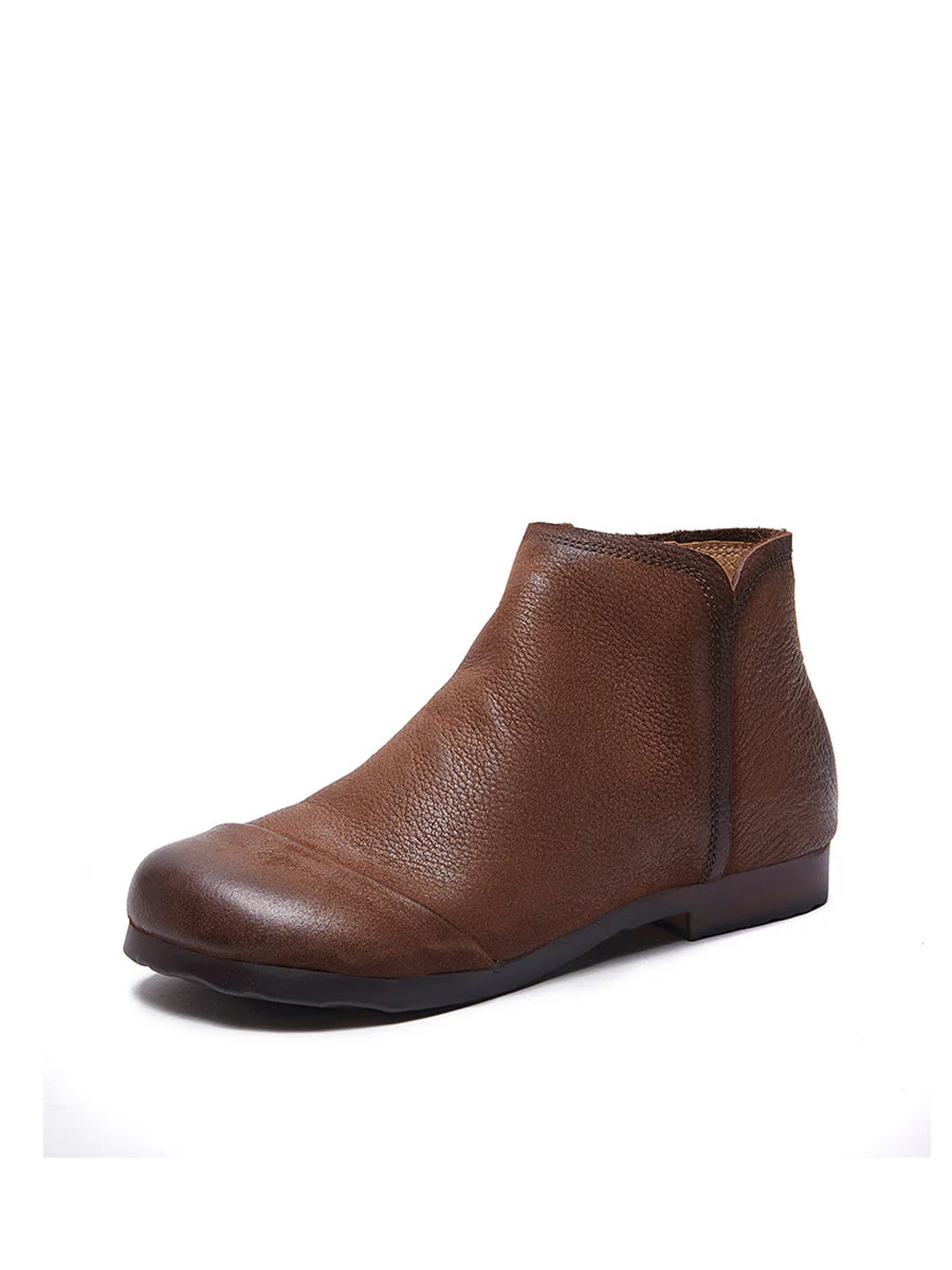 Solid Genuine Leather Winter Zipper Low Heel Boots - Image 10