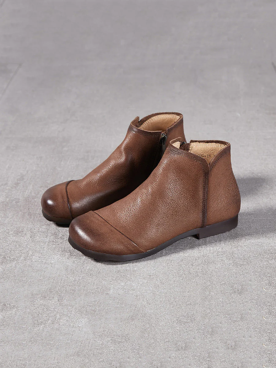 Solid Genuine Leather Winter Zipper Low Heel Boots - Image 5