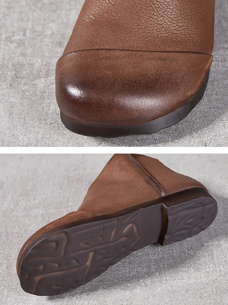 Solid Genuine Leather Winter Zipper Low Heel Boots - Image 8