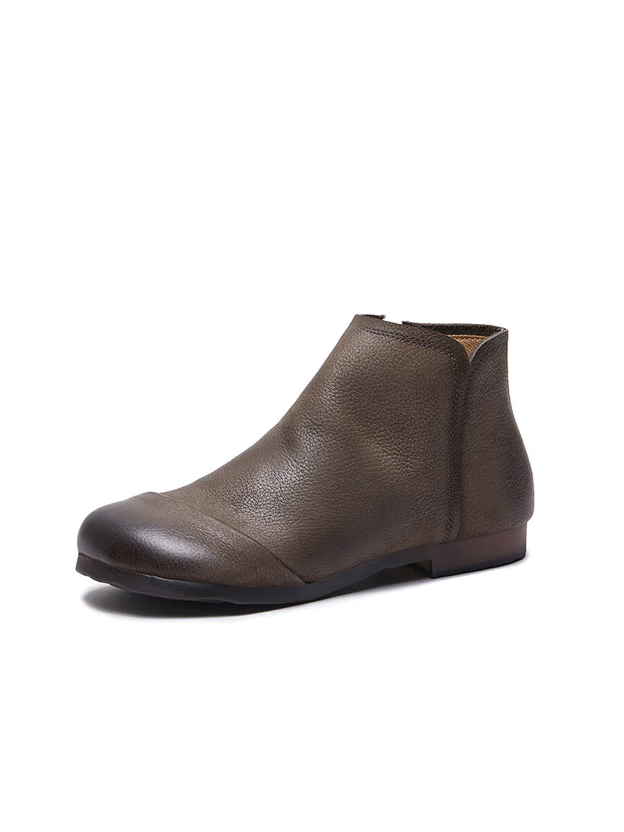 Solid Genuine Leather Winter Zipper Low Heel Boots - Image 9